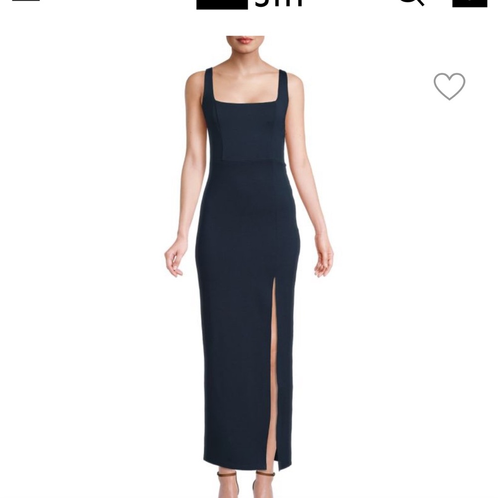 Thigh High Slit Sheath Midi Dress (Navy)